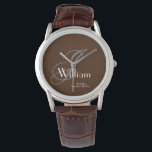 Best Man Wedding Gift Modern Monogram Name Cool<br><div class="desc">Best Man Wedding Gift Modern Monogram And Personalised Name Cool Watch With Brown Dial And Brown Leather Strap. Customised for that extra special touch to your Best Man gift. Click personalise this template to customise it with the monogram last name initial, the first name and date quickly and easily. Best...</div>