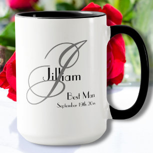 Best Man White Black Grey Monogram + Name + Date Mug