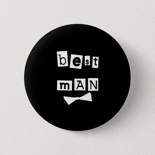 Best Man White on Black 6 Cm Round Badge (Front)