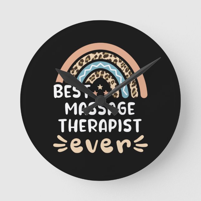 Best Massage Therapist ever Leopard Rainbow Gift M Round Clock (Front)