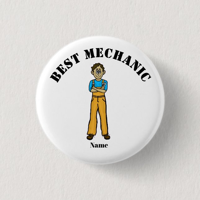 Best Mechanic Button - Olive-Skin Male Mechanic (Front)