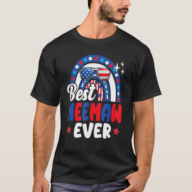 Best Meemaw Ever Rainbow Sunglasses Usa Flag 4th O T-Shirt (Front)