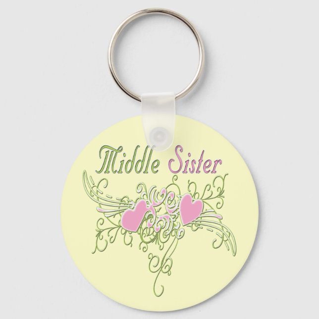 Best Middle Sister Swirling Hearts Key Ring (Front)