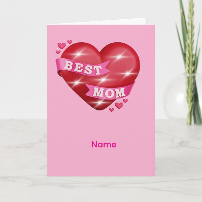 Best Mom 3D Glossy Red Heart Mother's Day Gif Card (Front)