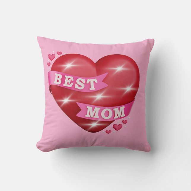 Best Mom 3D Glossy Red Heart Mother's Day Gif Cushion (Front)