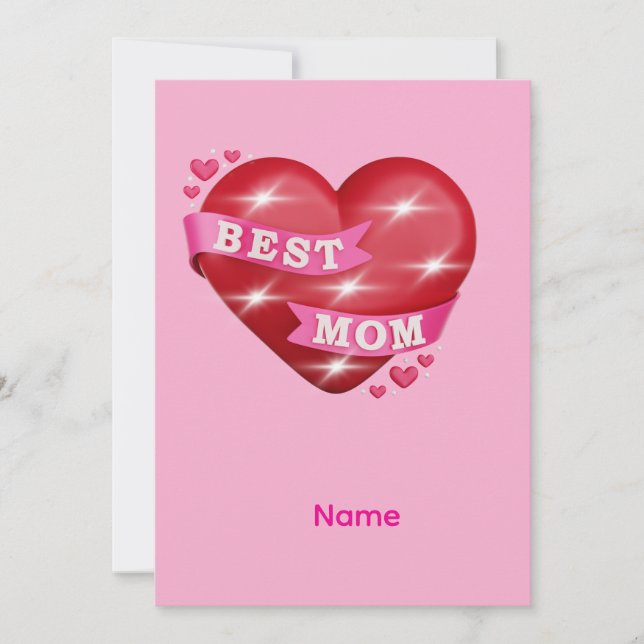 Best Mom 3D Glossy Red Heart Mother's Day Gif Holiday Card (Front)