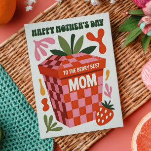 Best Mom Berry Pun Strawberry Retro Mother's Day  Postcard