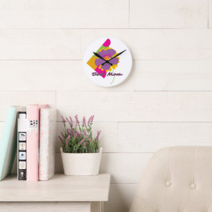 Best Mom Colourful Trendy Design Round Clock