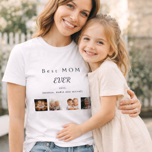Best MOM custom family photo collage black white T-Shirt