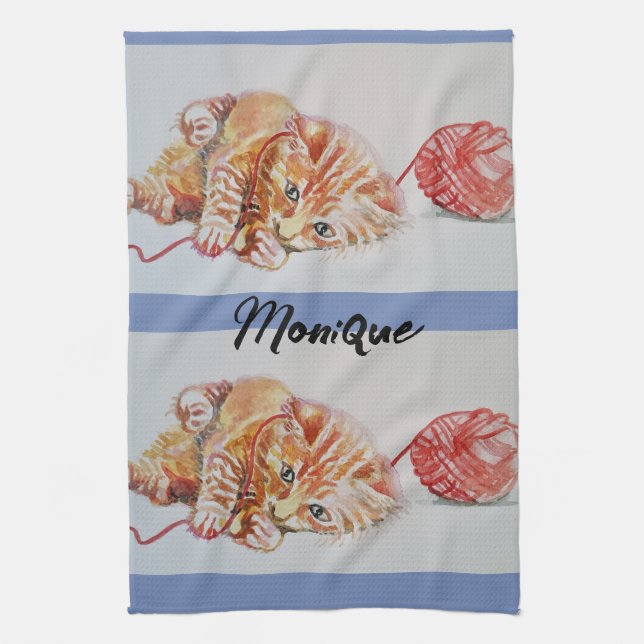 Best Mom Cute Cat drawing Art Kitchen Tea Towel (Vertical)