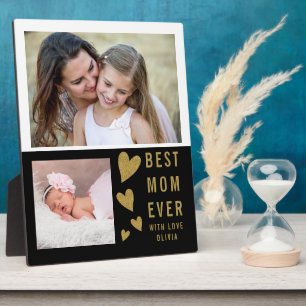Best Mom Ever 2 Photo Collage Black White And Gold Plaque