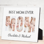 Best Mom Ever 3 Photos Cutout Letters Plaque<br><div class="desc">Is your Mom the "Best Mom Ever"? She will love this charming keepsake photo plaque featuring the word MOM as photo cutouts. 
It is easily customizable with your photos and names. Makes a wonderful gift for Mother's Day or her birthday.</div>
