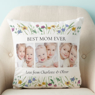 Best Mom Ever 3 Photos Floral Mother's Day Cushion