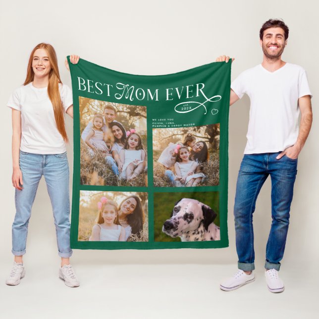 Best Mom Ever 4 Photos Heart Mothers Day Gifts Fleece Blanket (In Situ)
