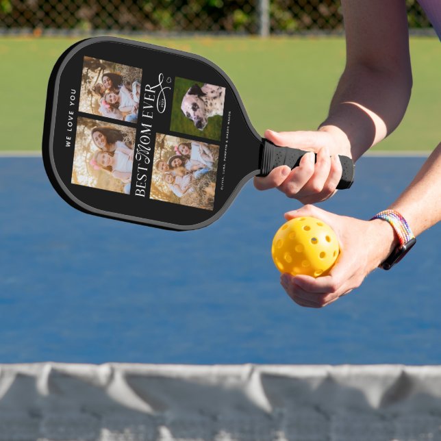 Best Mom Ever 4 Photos Heart Mothers Day Gifts Pickleball Paddle (Insitu)