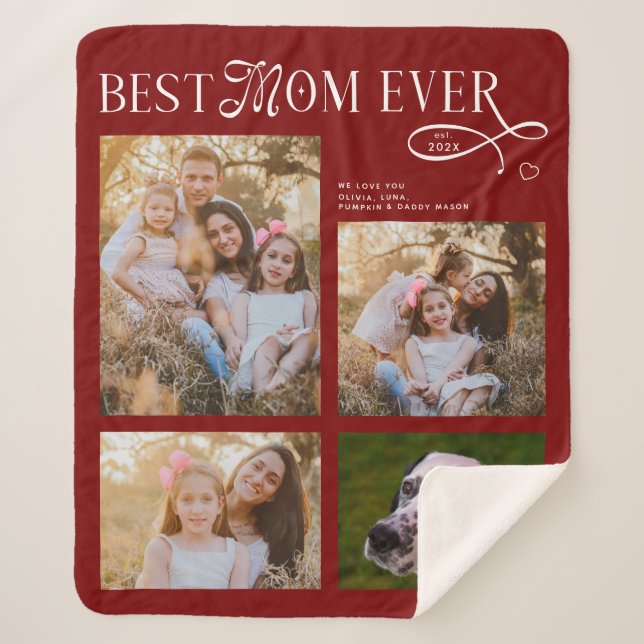 Best Mom Ever 4 Photos Heart Mothers Day Gifts Sherpa Blanket (Front)