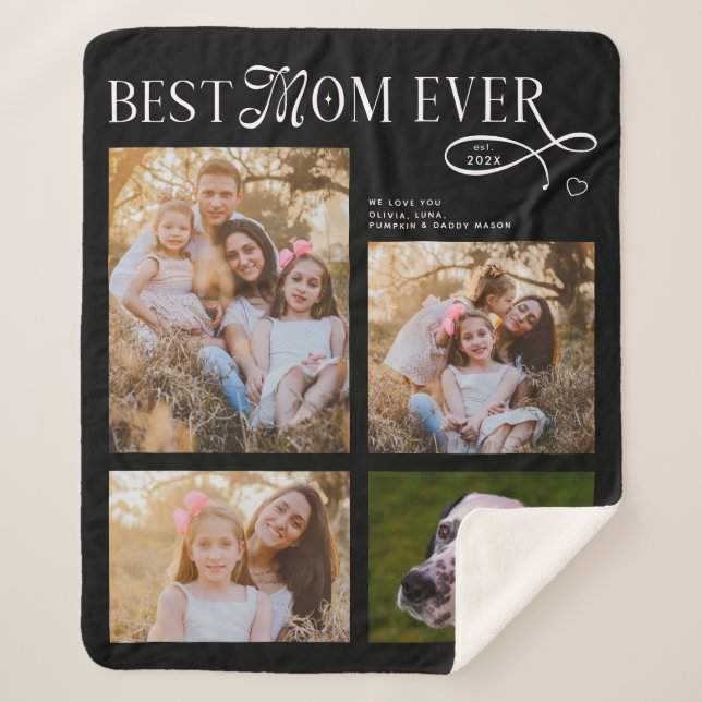 Best Mom Ever 4 Photos Heart Mothers Day Gifts Sherpa Blanket (Front)