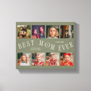 Best Mom Ever 8 Photo Grid Mothers Day Sage Green Canvas Print