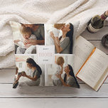 Best Mom Ever | Blush & White Kids Photo Collage Cushion<br><div class="desc">Create a sweet gift for mom this Mother's Day with this four photo collage throw pillow. "Best Mom Ever" appears in the center in light grey and blush pink lettering set on a white square. Customize with four square photos. Reverse side features blush and white stripes.</div>