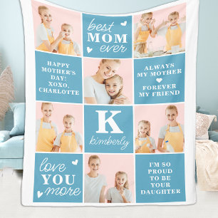 Best MOM Ever Custom 7 Photo Collage Mother's Day Fleece Blanket