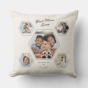 Best Mom Ever Custom Five Photo Collage Family  Cushion