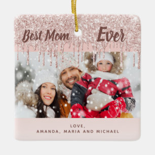 Best Mom Ever custom photo glitter blush pink Ceramic Ornament