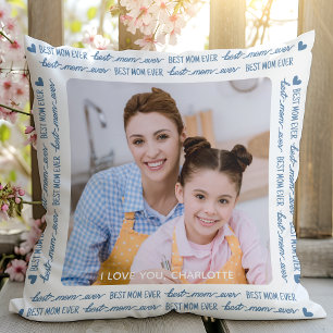 Best MOM Ever Cute Modern Photo Blue Mother's Day Cushion