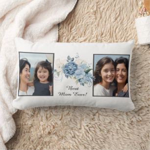 Best Mom Ever Floral 2 Photo Mothers Day Keepsake Lumbar Cushion