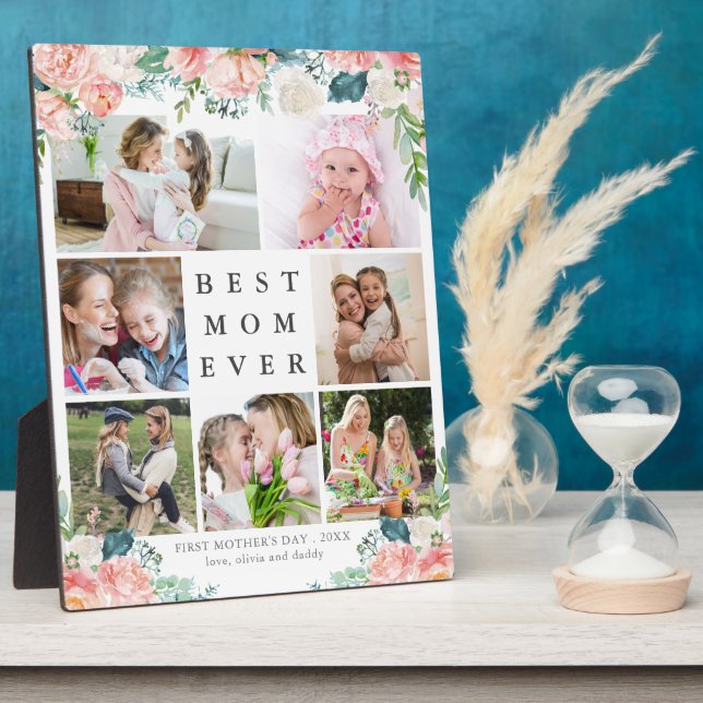 BEST MOM EVER Floral First Mothers Day Photo Plaque (Side)
