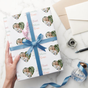 Best Mom Ever Floral Heart Photo Collage Wrapping Paper