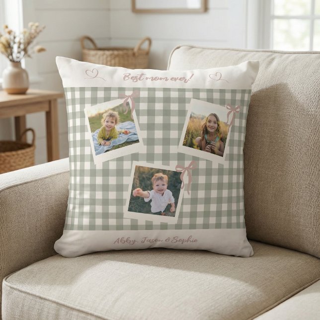 Best Mom Ever Gingham Photo Collage Cushion (Creator Uploaded)