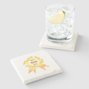 Best mom ever Golden winner award ribbon Stone Coaster