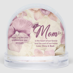Best Mom Ever Heart Flowers Photo crown Snowglobe