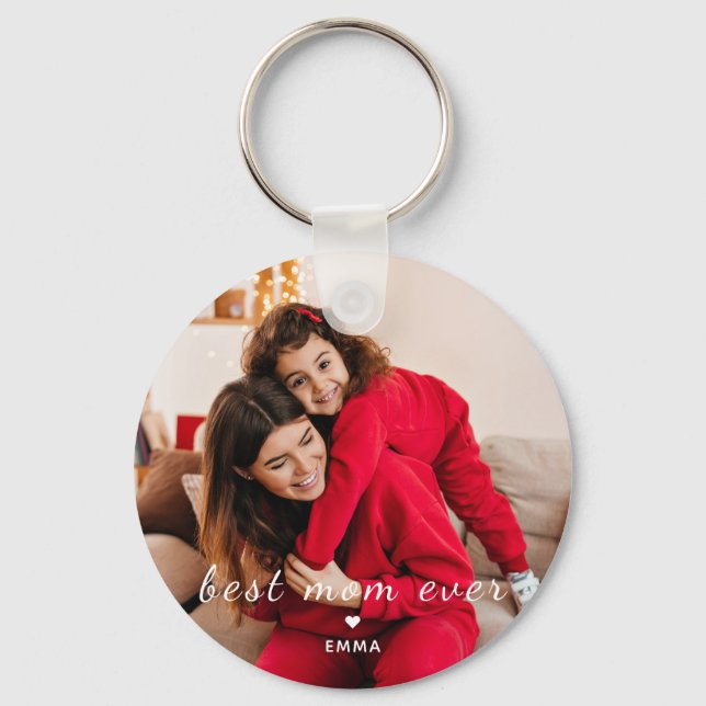 Best Mom Ever l Custom Photo & Text Typography Key Ring (Front)