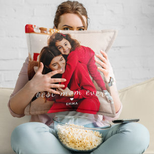 Best Mom Ever l Customs Photo & Text Typography Cushion