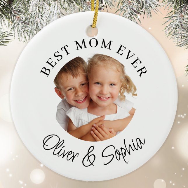 Best Mom Ever Modern Photo  Ceramic Tree Decoration (Creator Uploaded)
