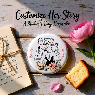 Best Mom ever mom, children and flowers custom 3 Cm Round Badge