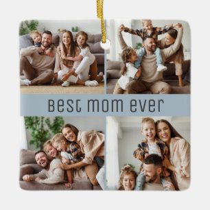 Best Mom Ever Mother's Day 5 Photos Dusty Blue Ceramic Ornament