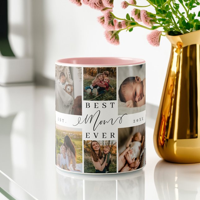 Best Mom Ever | Mother's Day 8 Photo Collage Two-Tone Coffee Mug (Best Mom Ever | Mother's Day 8 Photo Collage Two-Tone Coffee Mug)