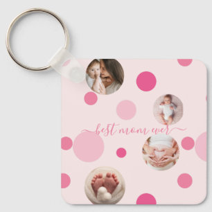 Best Mom ever Mother's Day Photo Pink polka Dots Key Ring