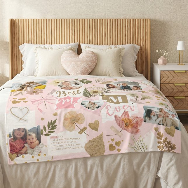 Best Mom Ever Mother's Day Scrapbook Photo Collage Fleece Blanket (Best Mom Ever Mother's Day Scrapbook Photo Collage Fleece Blanket)