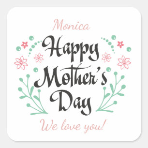 Best Mom ever mum, children and flowers custom Square Sticker