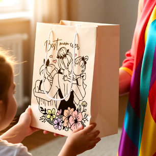 Best Mom ever mum, children and flowers Medium Gift Bag