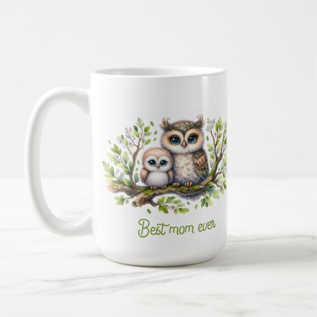 Best Mom Ever Owl Illustration Coffee Mug (Left)