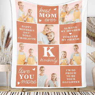 Best MOM Ever Personalised Monogram Photo Collage Fleece Blanket