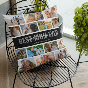 Best Mom Ever Photo Collage Black Cushion