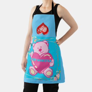 BEST MOM EVER PINK BABY BLUE TEDDY BEAR FLORAL   APRON