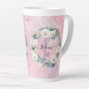 Best Mom Ever Pink n White Floral Watercolor Wash Latte Mug
