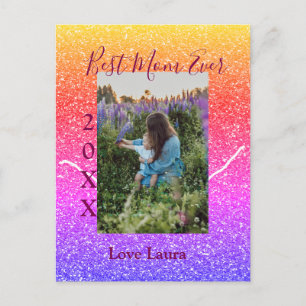 Best mom ever pink photo mother's day year yellow  postcard