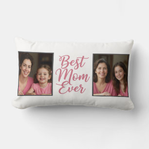 Best Mom Ever Pink Script 2 Photo Keepsake Lumbar Cushion
